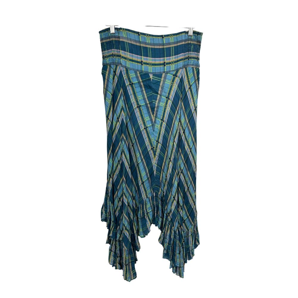 Free People Gabrielle Blue Plaid Ruffle Hem Maxi Skirt NWT Size L Boho - Picture 9 of 15